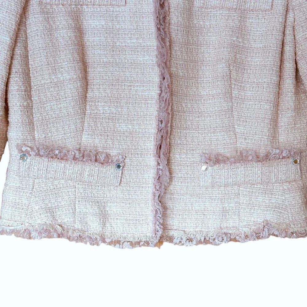 ABS Allen Schwartz Pink‎ Tweed Blazer Jacket Size 8 Metallic Shimmer Coquette